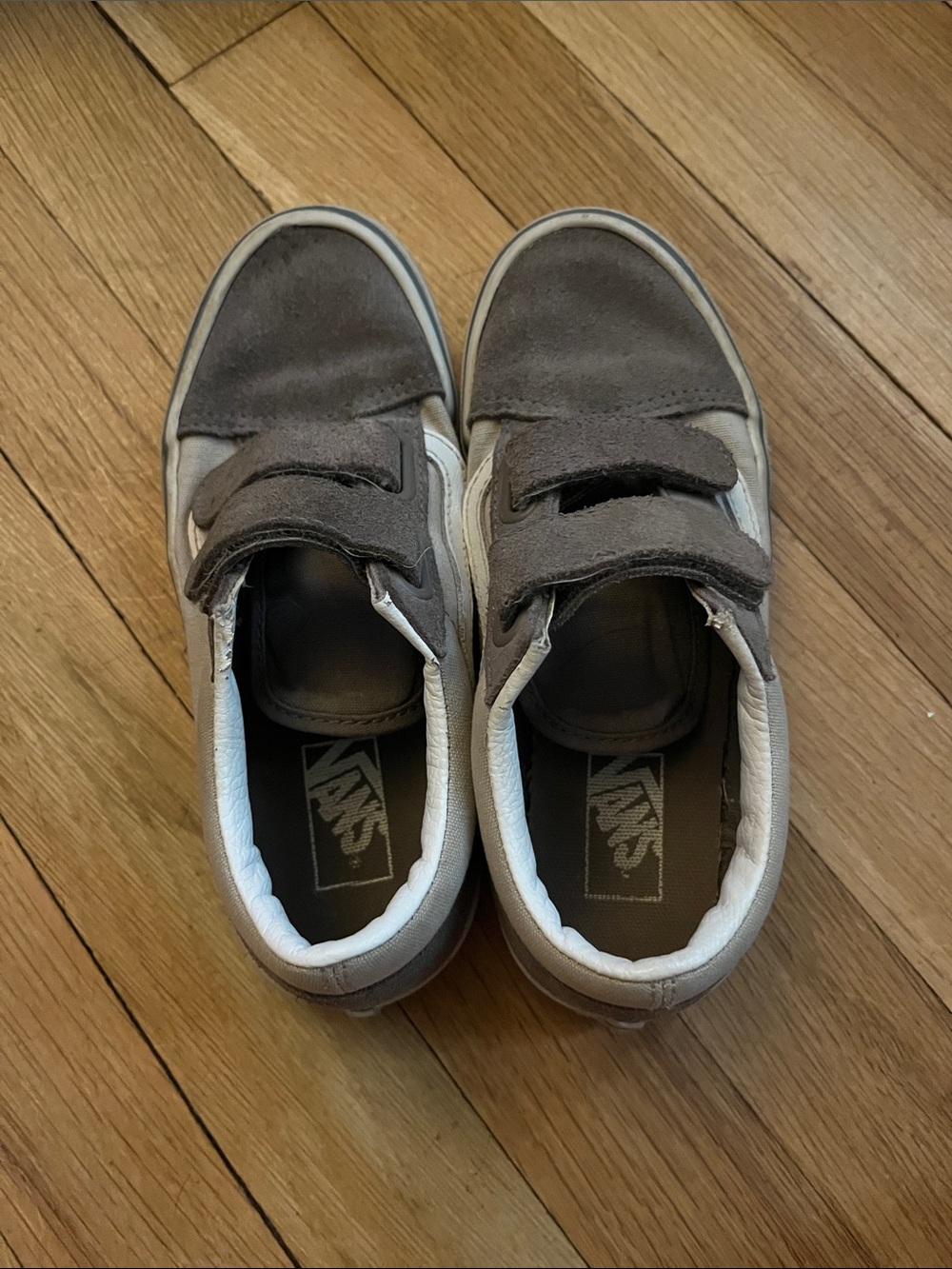 Vans Kids Gray Suede Velcro Sneakers with White Trim